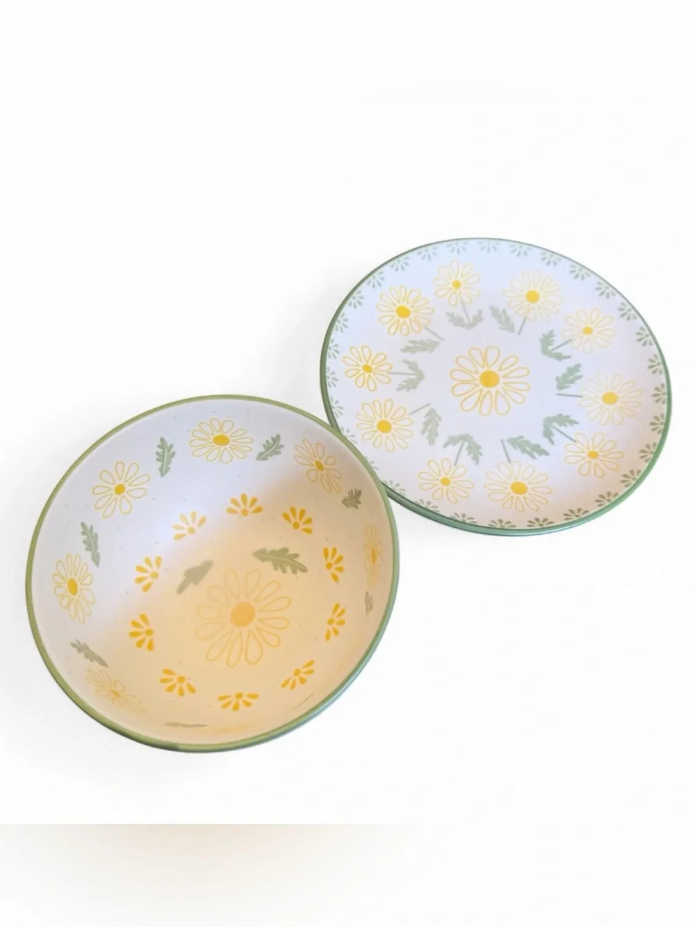 Japanese White Daisy Pattern Ceramic Bowl and Saucer Set NWOT